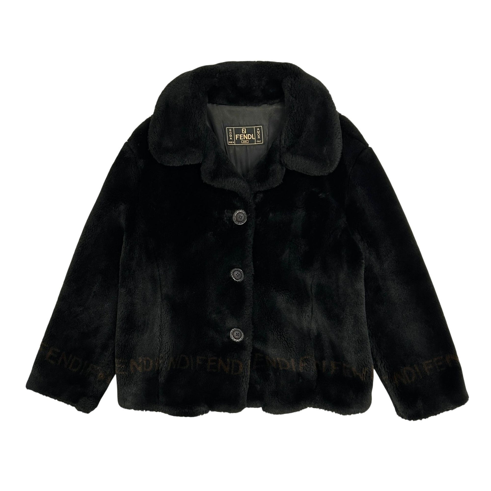 Fendi Black Fur Logo Coat