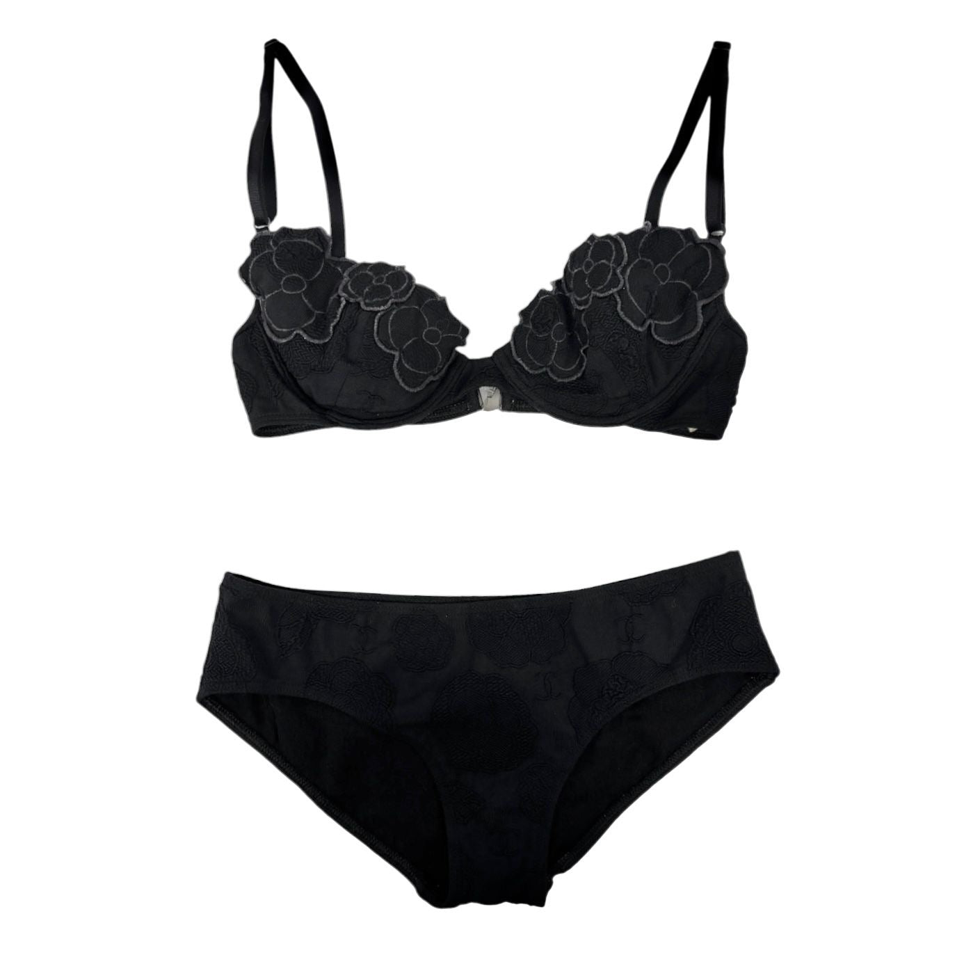 Chanel Black Cameillia Logo Bikini