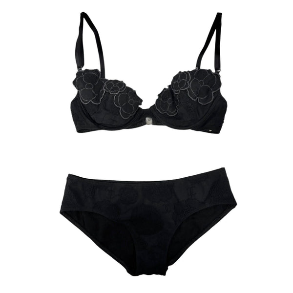 Chanel Black Cameillia Logo Bikini