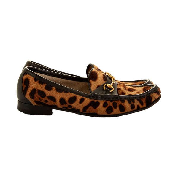 Gucci Leopard Print Calf-hair Loafers