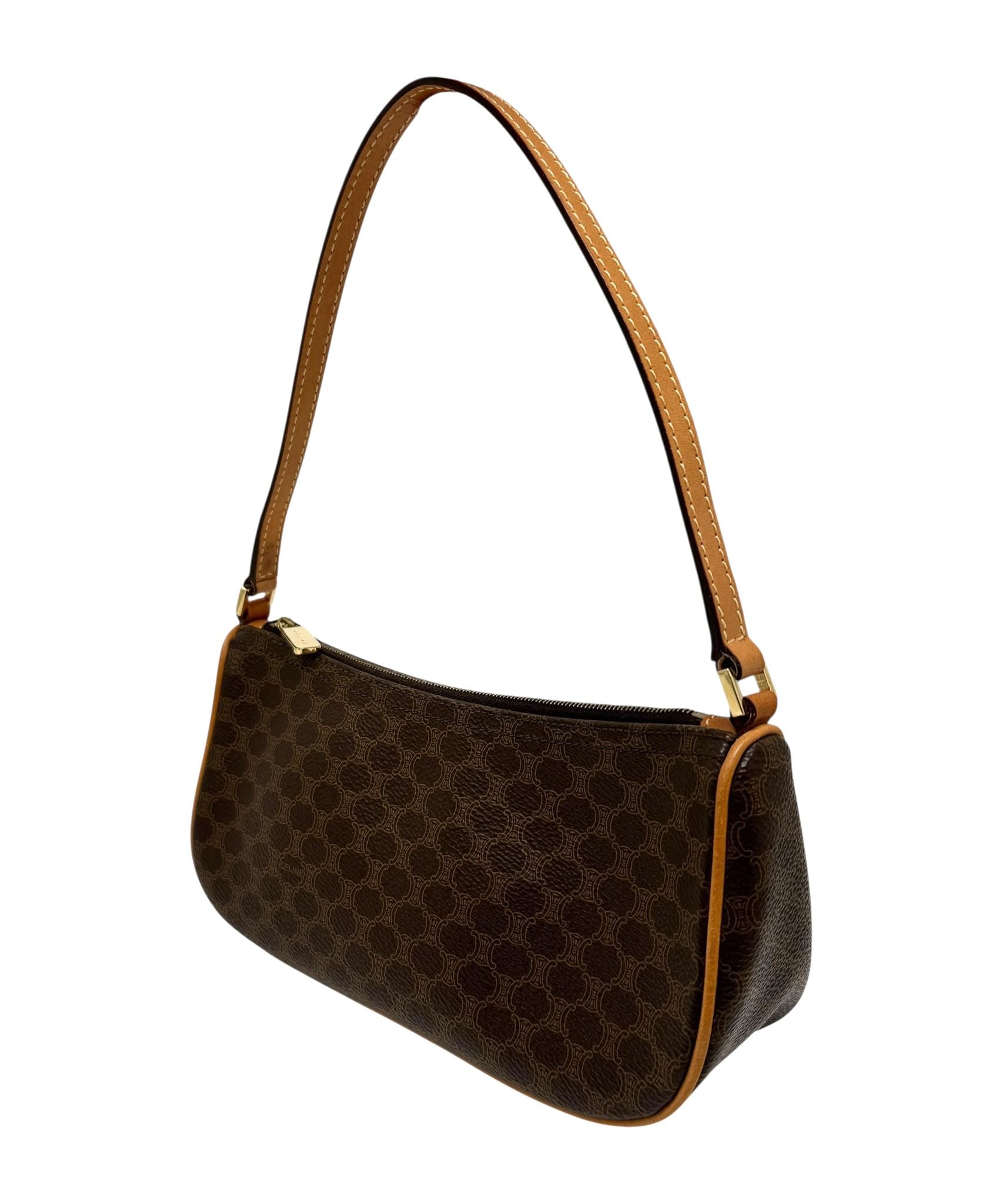 Celine Brown Leather Logo Shoulder Bag