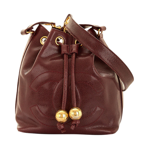 Chanel Burgundy Caviar Logo Bucket Bag