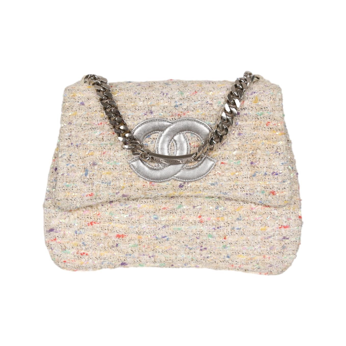 Chanel White Tweed Top Handle Bag