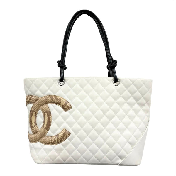 Chanel White Snakeskin Large Cambon Tote