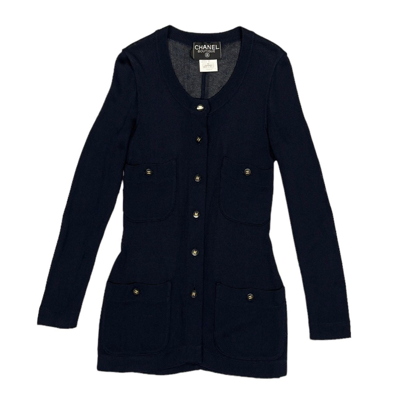 Chanel Navy Longsleeve Logo Button Dress