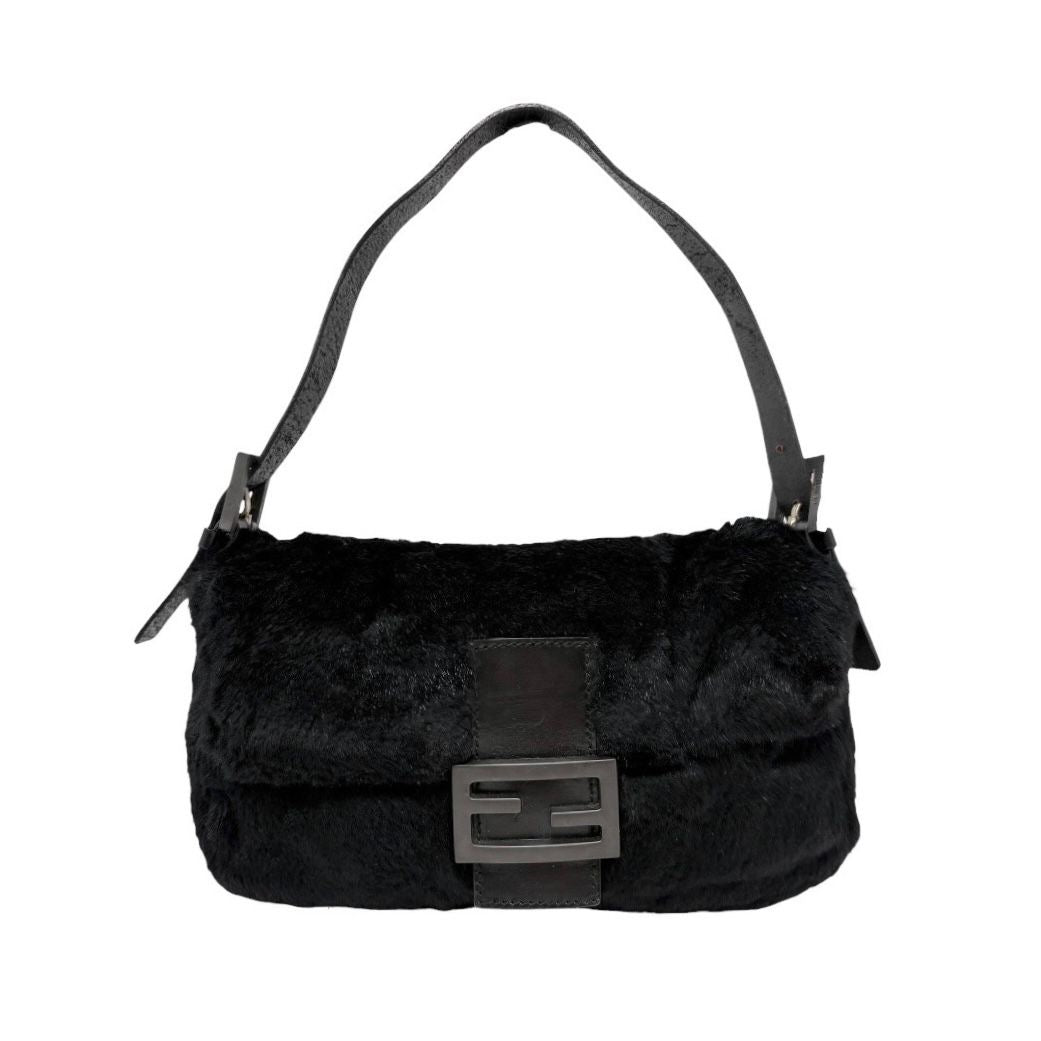 Fendi Black Fur Baguette Bag
