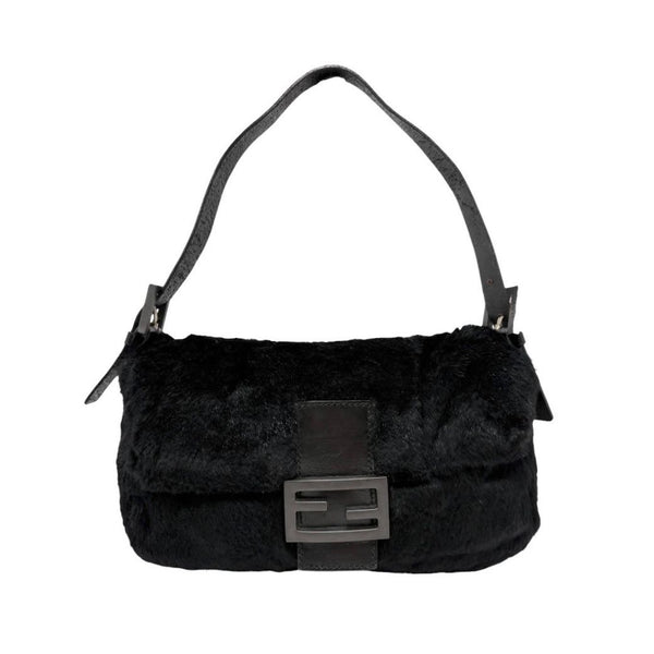 Fendi Black Fur Baguette Bag