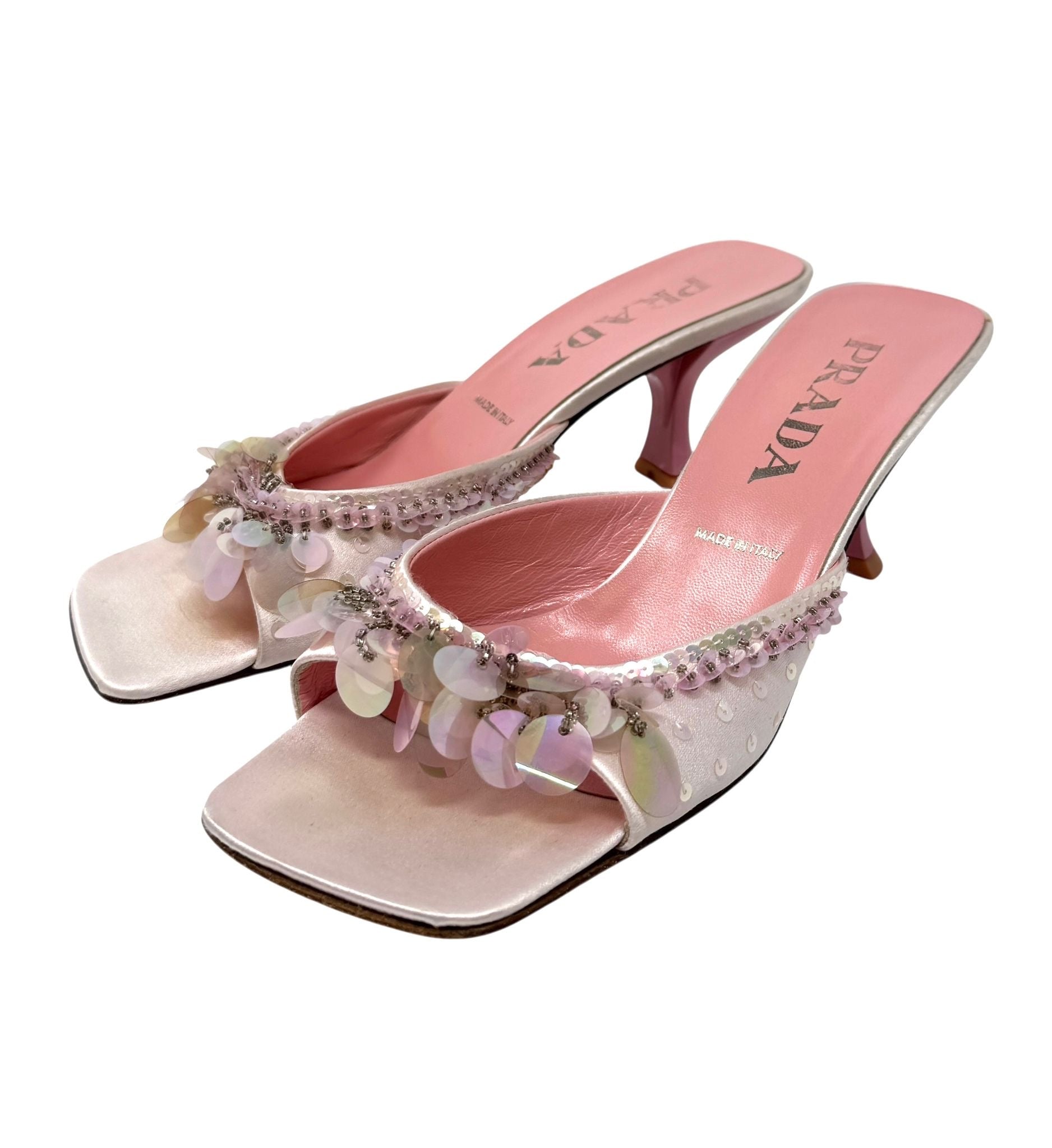 Prada Pink Satin Sequin Heels