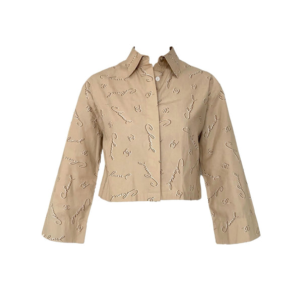 Chanel Tan Logo Cropped Button Down