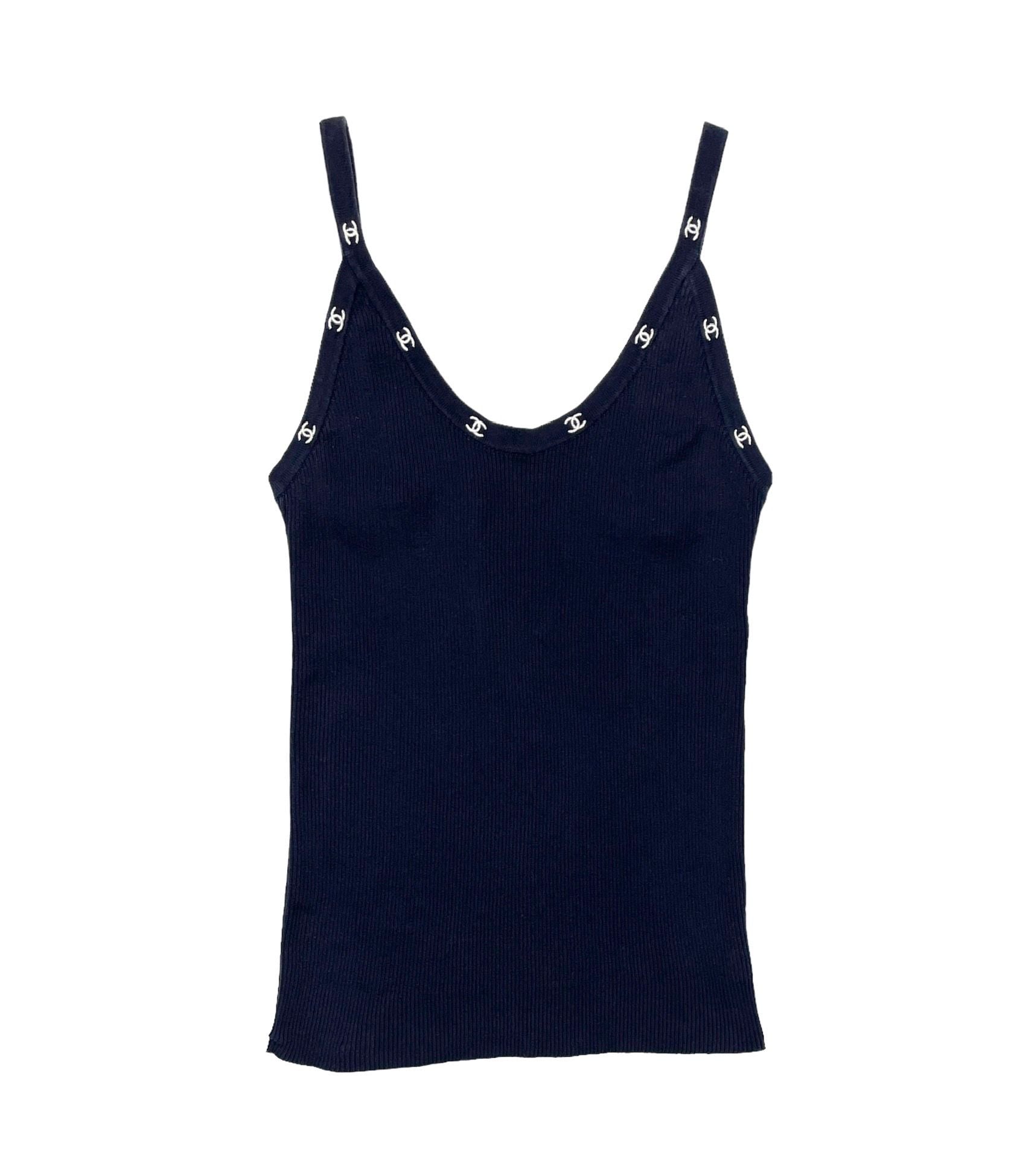 Chanel Navy Ribbed Logo Tank