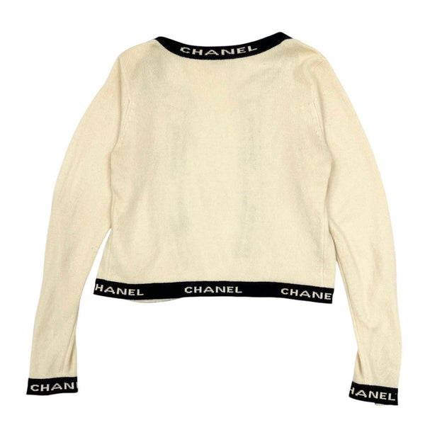 Chanel White Trim Logo Cardigan