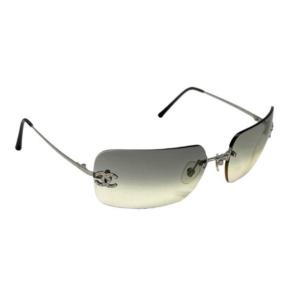 Chanel Grey Rhinestone Rimless Sunglasses
