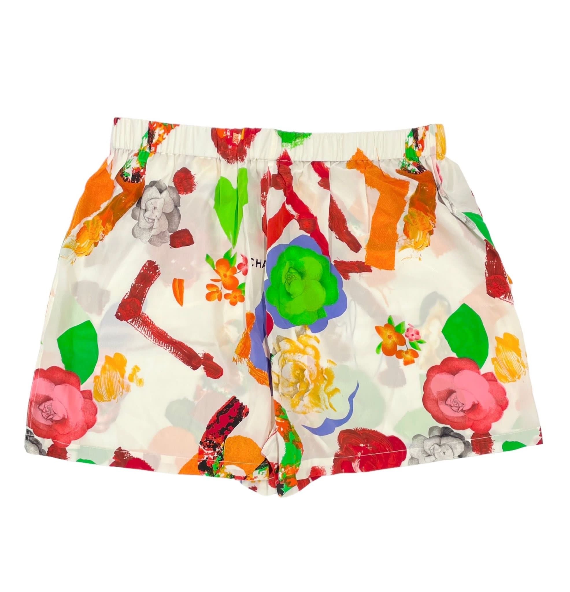 Chanel Floral Logo Silk Shorts