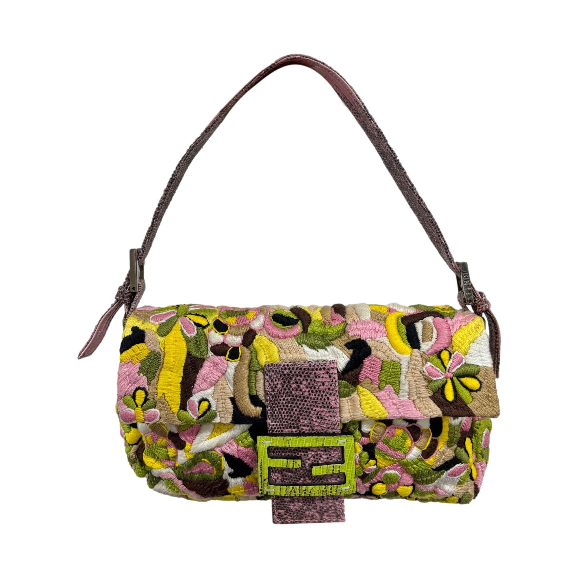 Fendi Floral Embroidered Baguette Bag