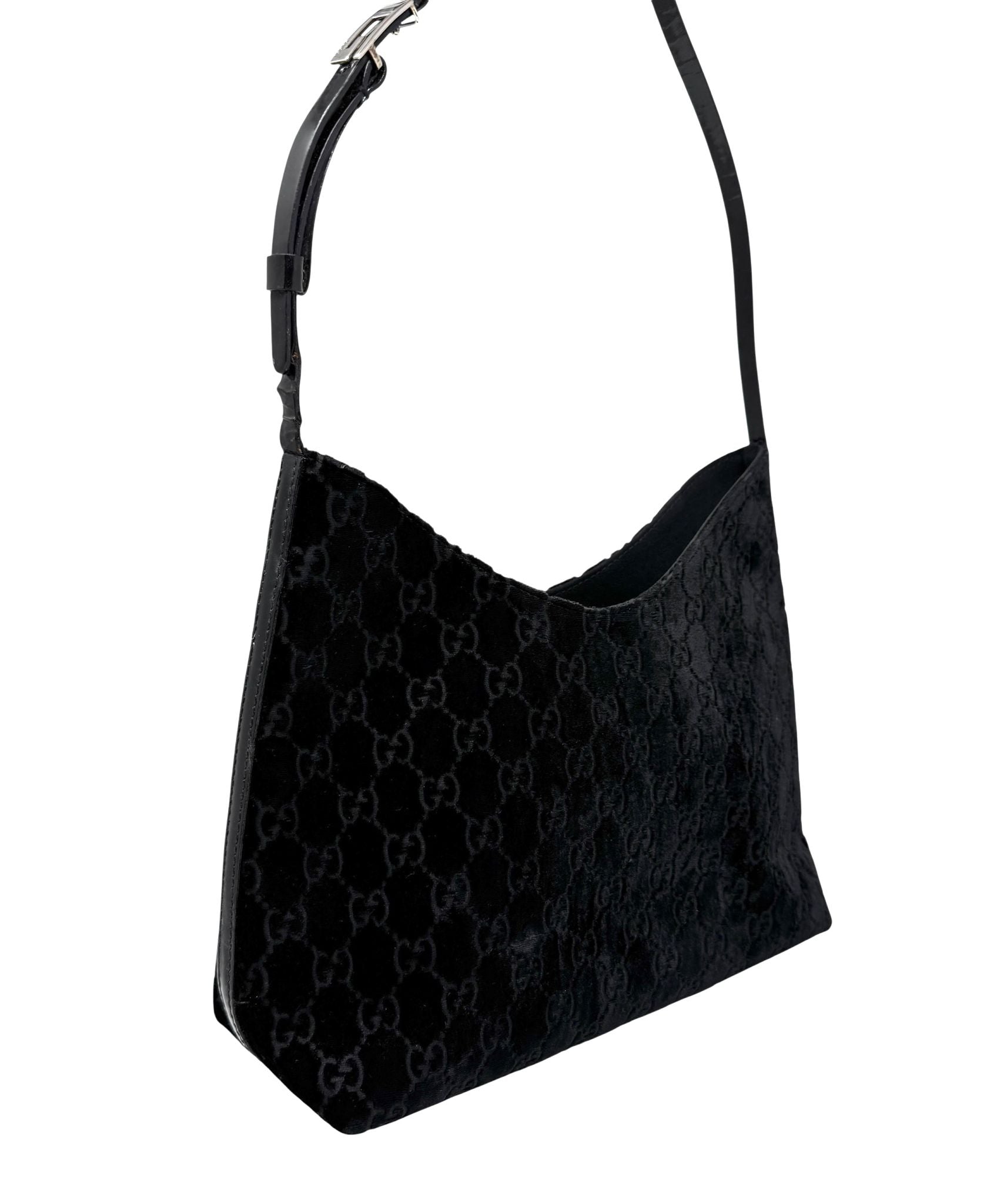 Gucci Black Velvet Logo Shoulder Bag