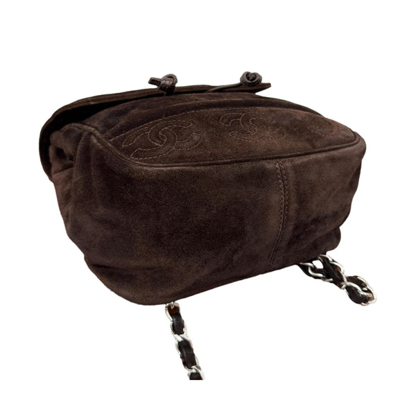 Chanel Brown Small Suede Logo Backpack