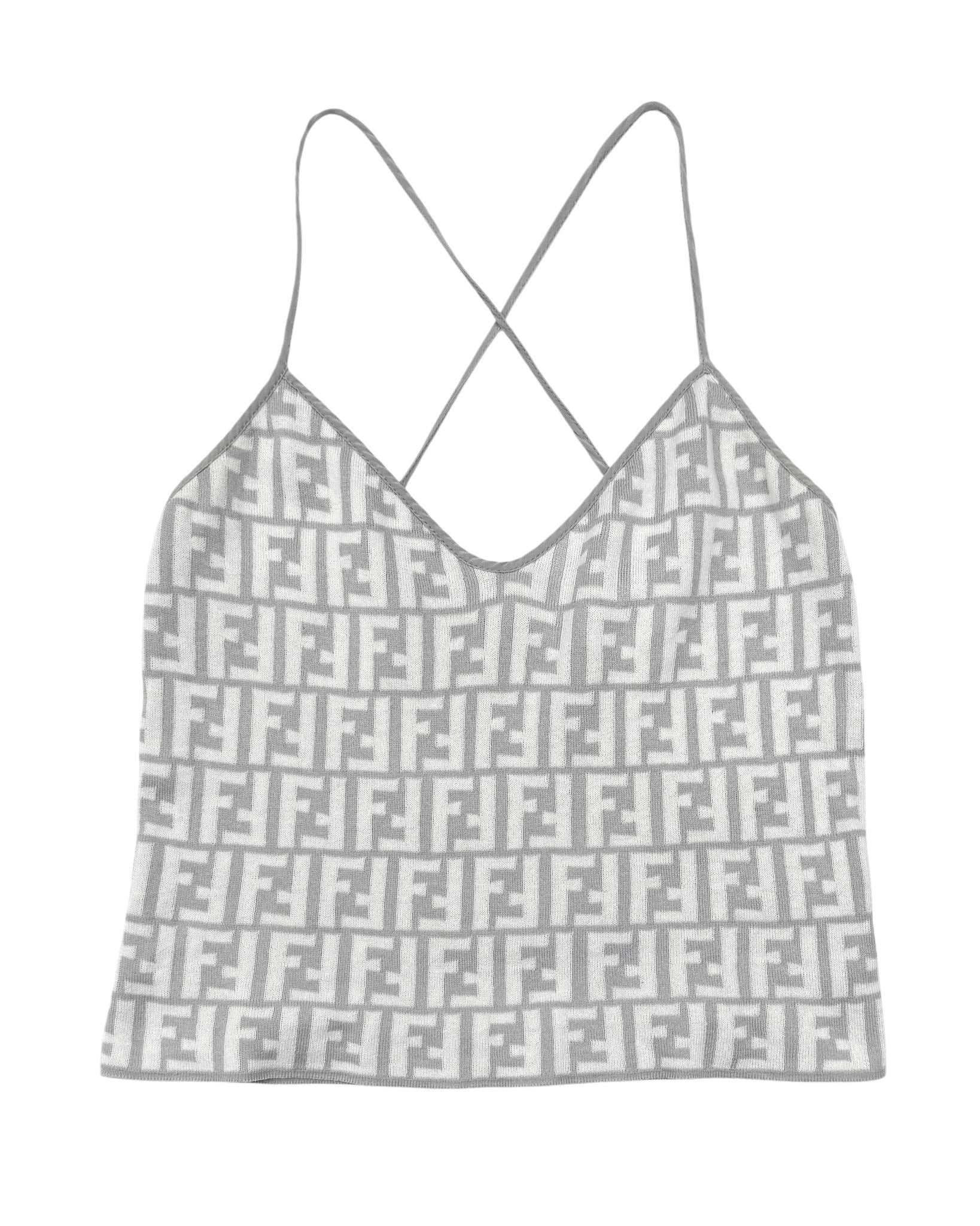 Fendi Grey Logo Knit Tank Top