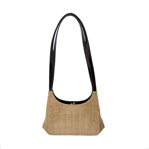 Chanel Brown Corduroy Quilted Logo Shoulder Bag