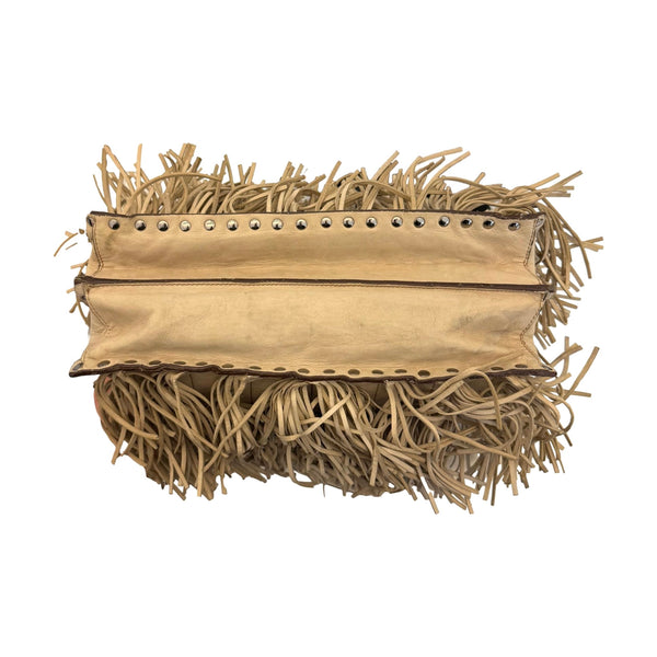 Prada Ivory Small Fringe Leather Shoulder Bag