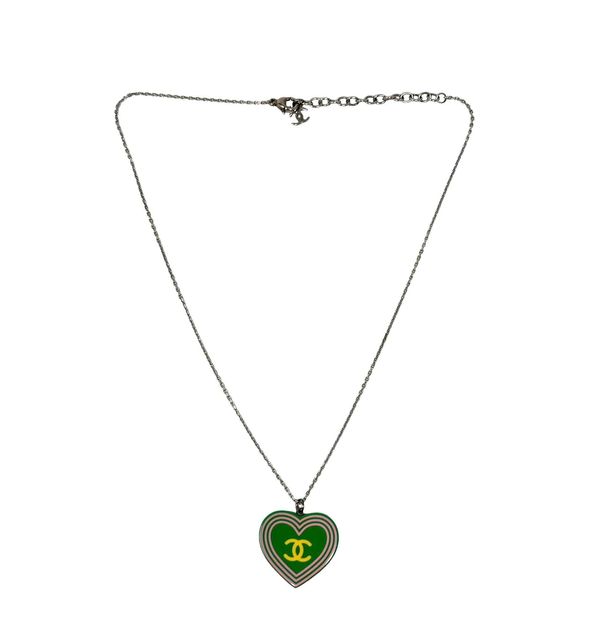 Chanel Green Logo Heart Necklace