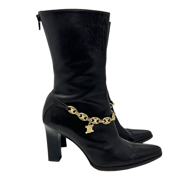 Celine Black Logo Chain Boots
