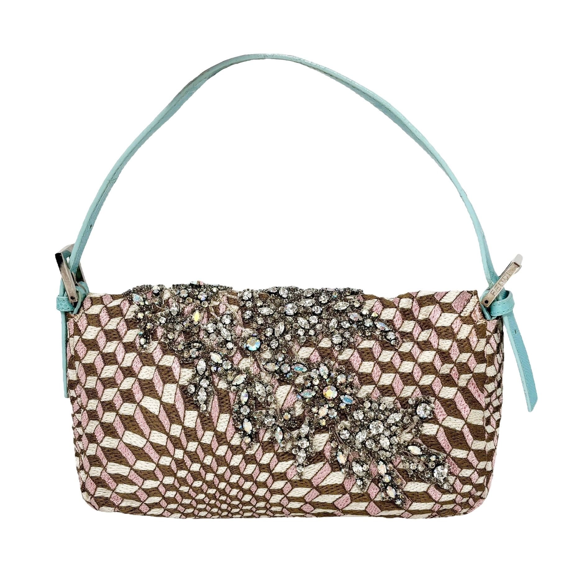 Fendi Embroidered Pattern Embellished Baguette Bag