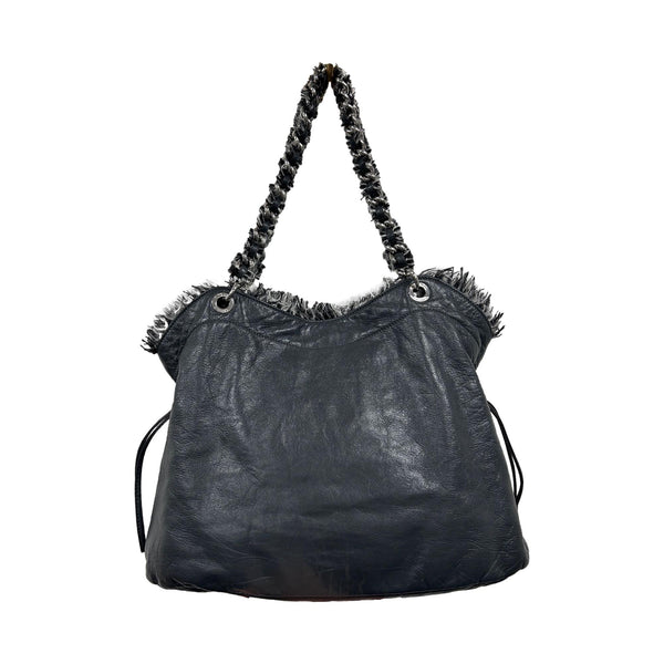 Chanel Black Leather Tweed Shoulder Bag