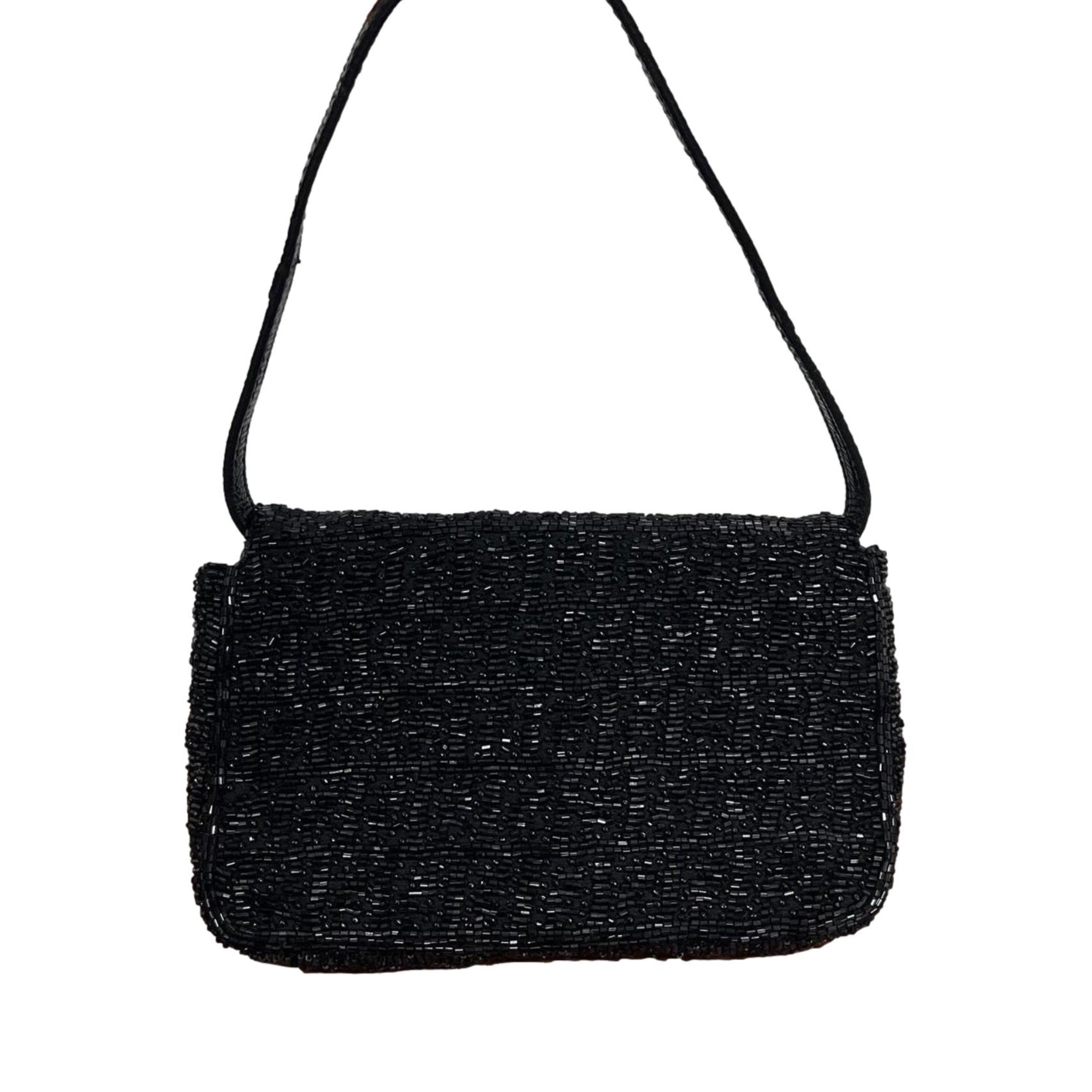 Fendi Black Logo Beaded Mini Baguette