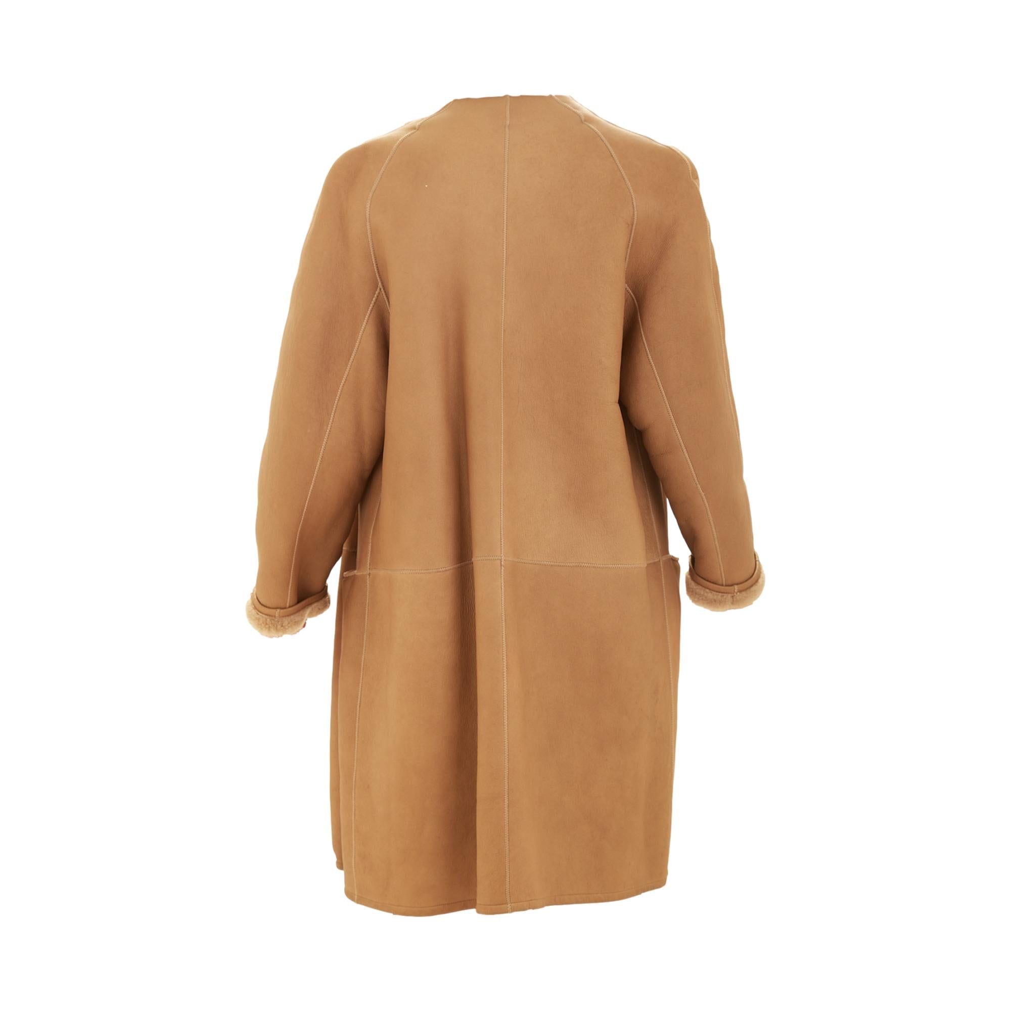 Hermes Camel Shearling-Lined Leather Long Coat