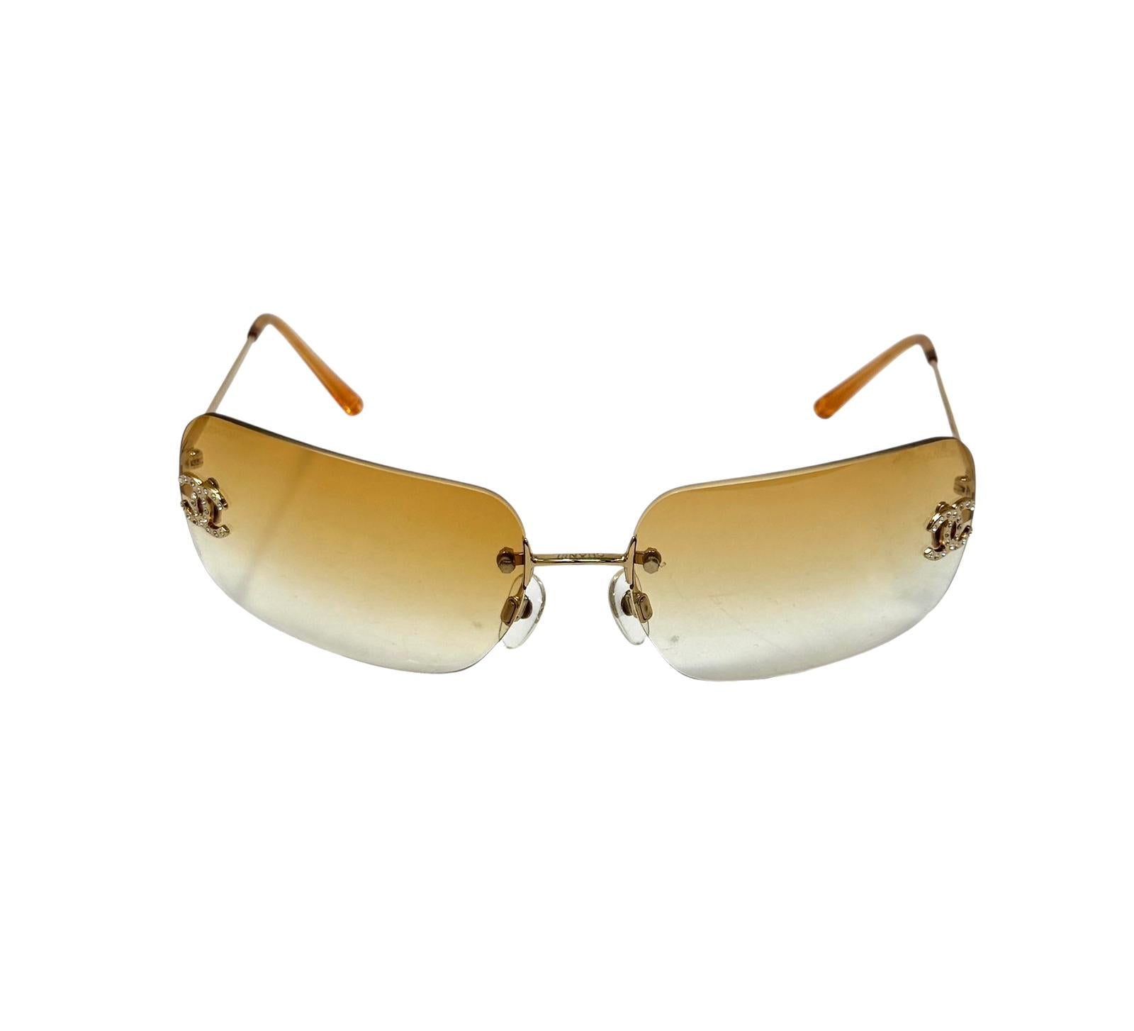 Chanel Orange Rhinestone Rimless Sunglasses