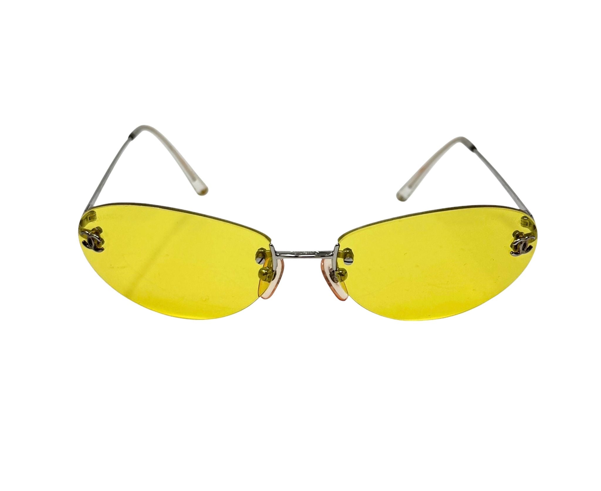 Chanel Rimless Sunglass Yellow Coco Logo Rimless Chanel Sunglasses