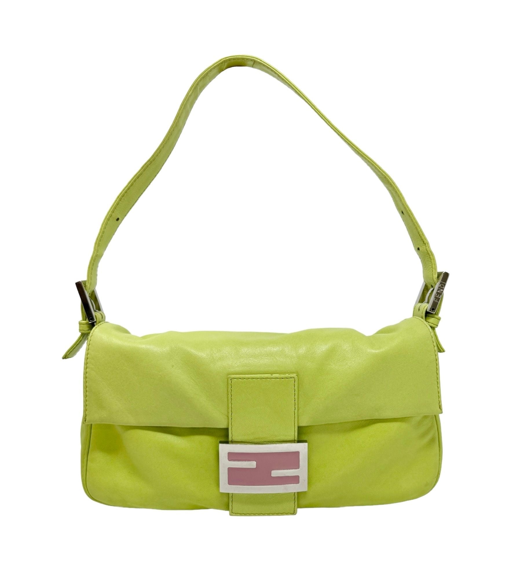 Fendi Green + Pink Leather Baguette Bag