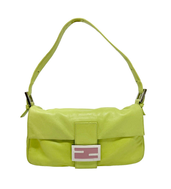 Fendi Green + Pink Leather Baguette Bag