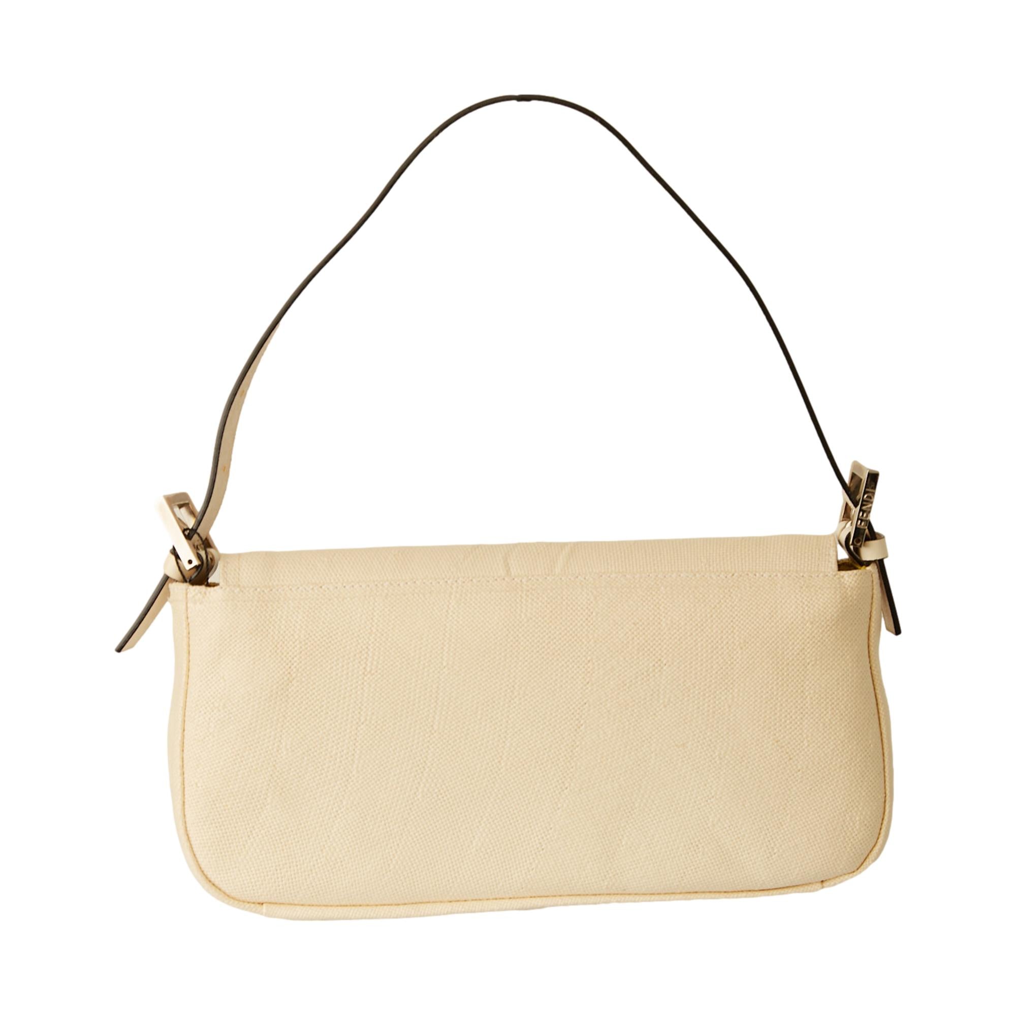 Fendi Ivory Woven Leather Baguette Bag