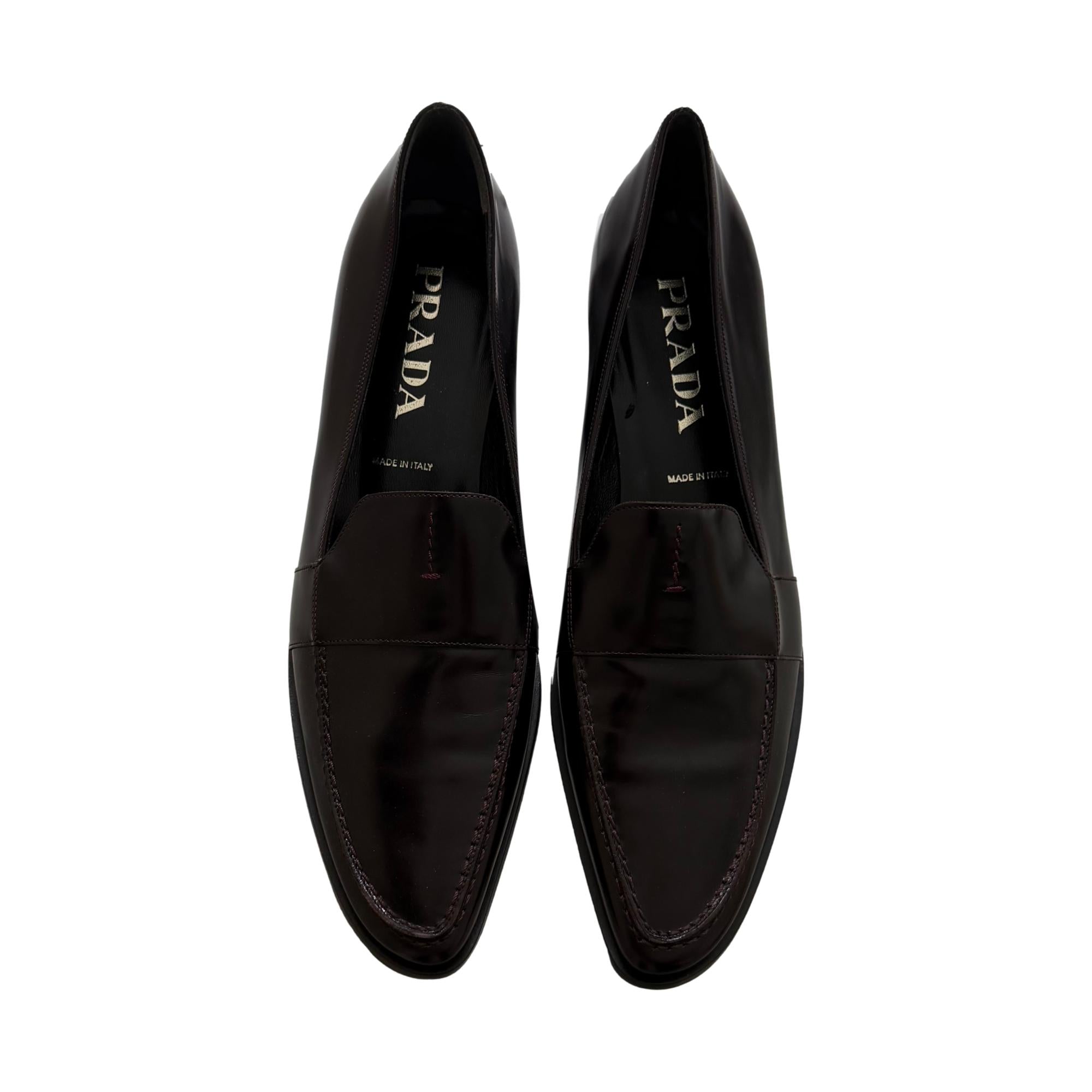 Prada Bordeaux Leather Loafers