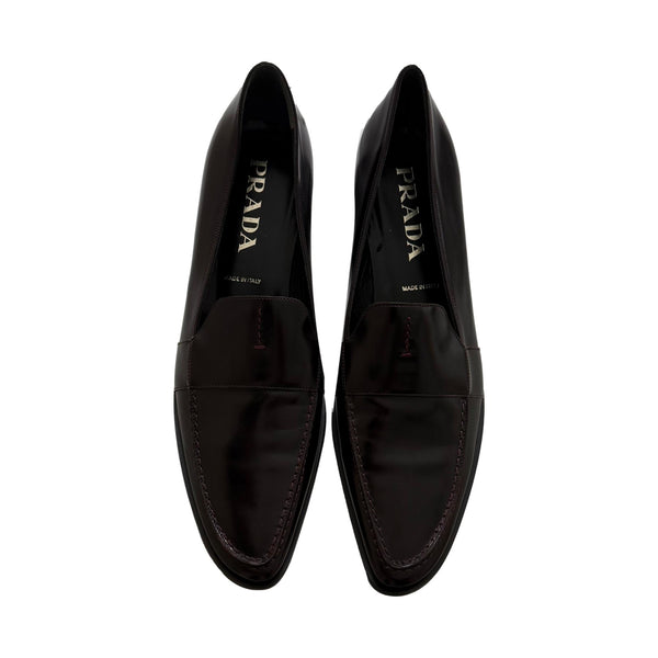 Prada Bordeaux Leather Loafers