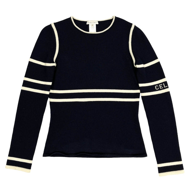 Celine Navy Stripe Logo Sweater