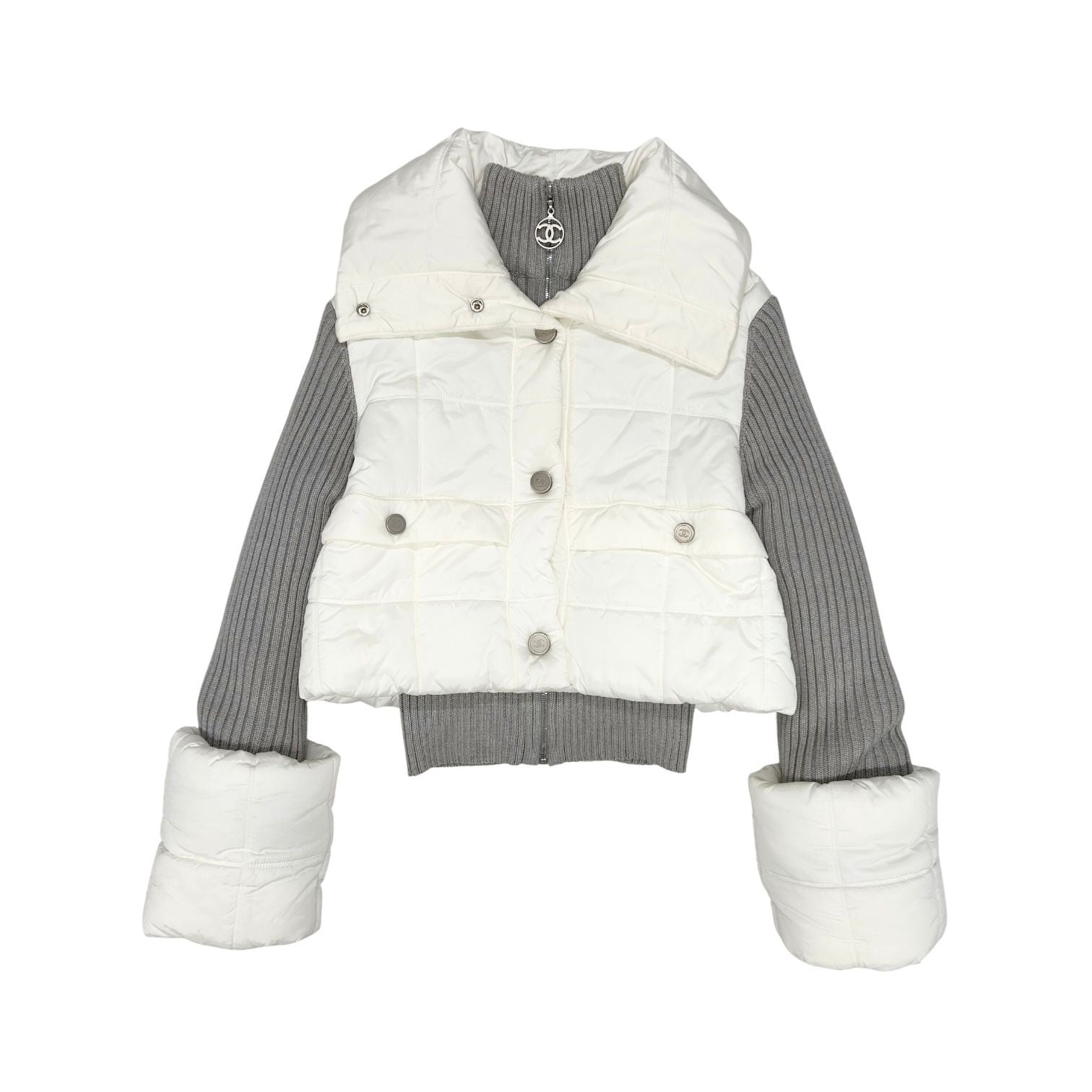 Chanel Grey Logo Puffer Coat