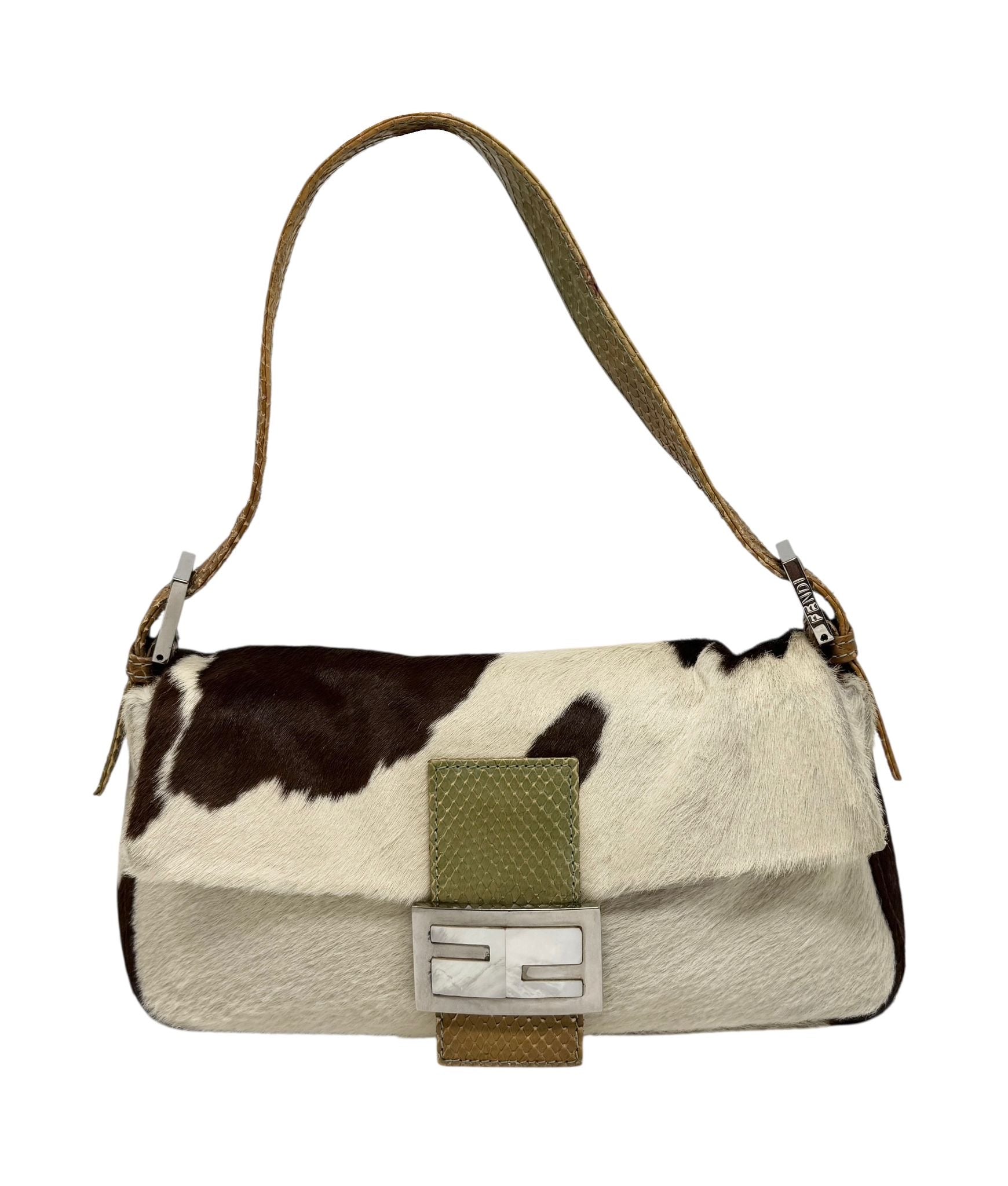 Fendi White Cow Print Baguette
