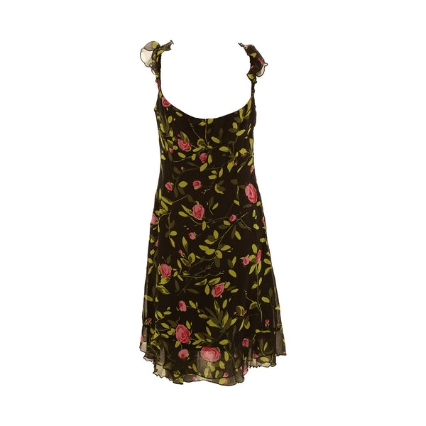 Moschino Black Floral Ruffle Dress