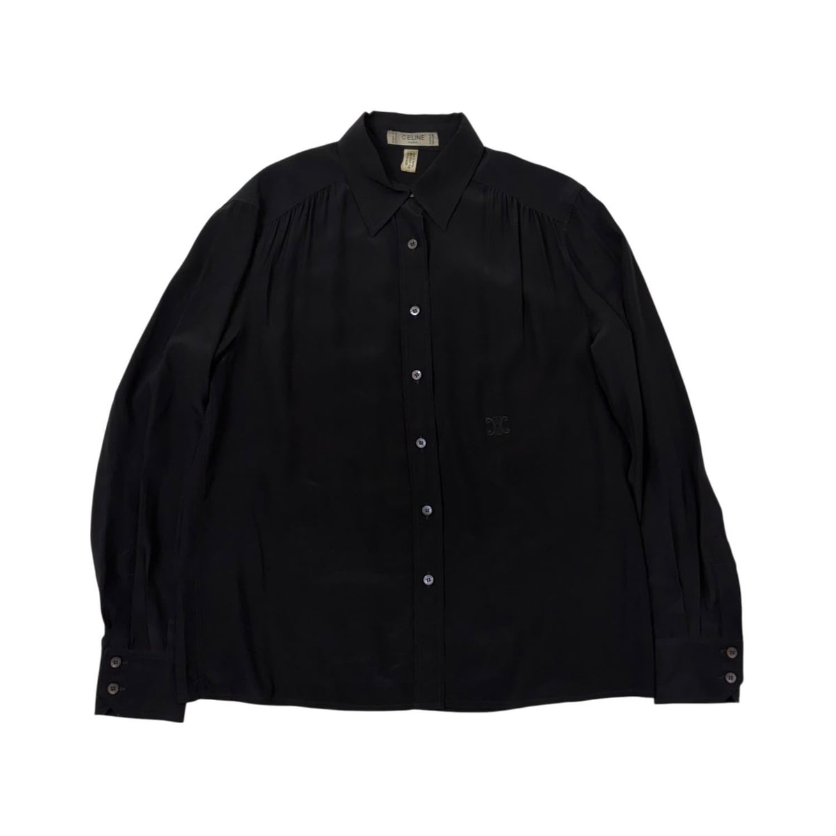 Celine Black Logo Button Down Top