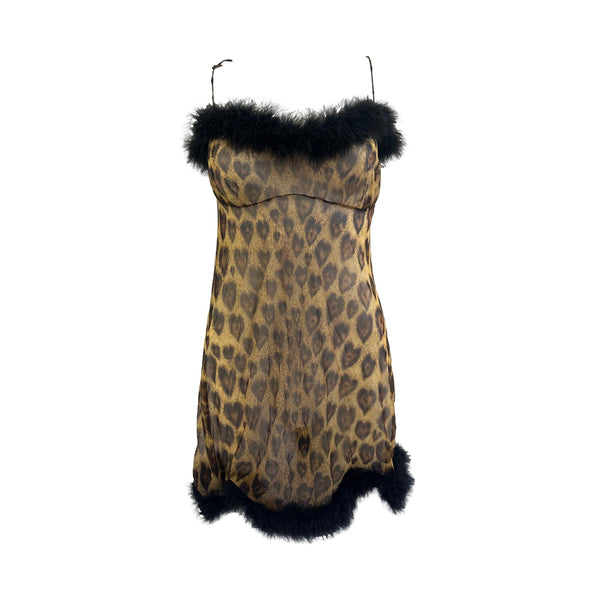 Moschino Sheer Cheetah Feather Dress