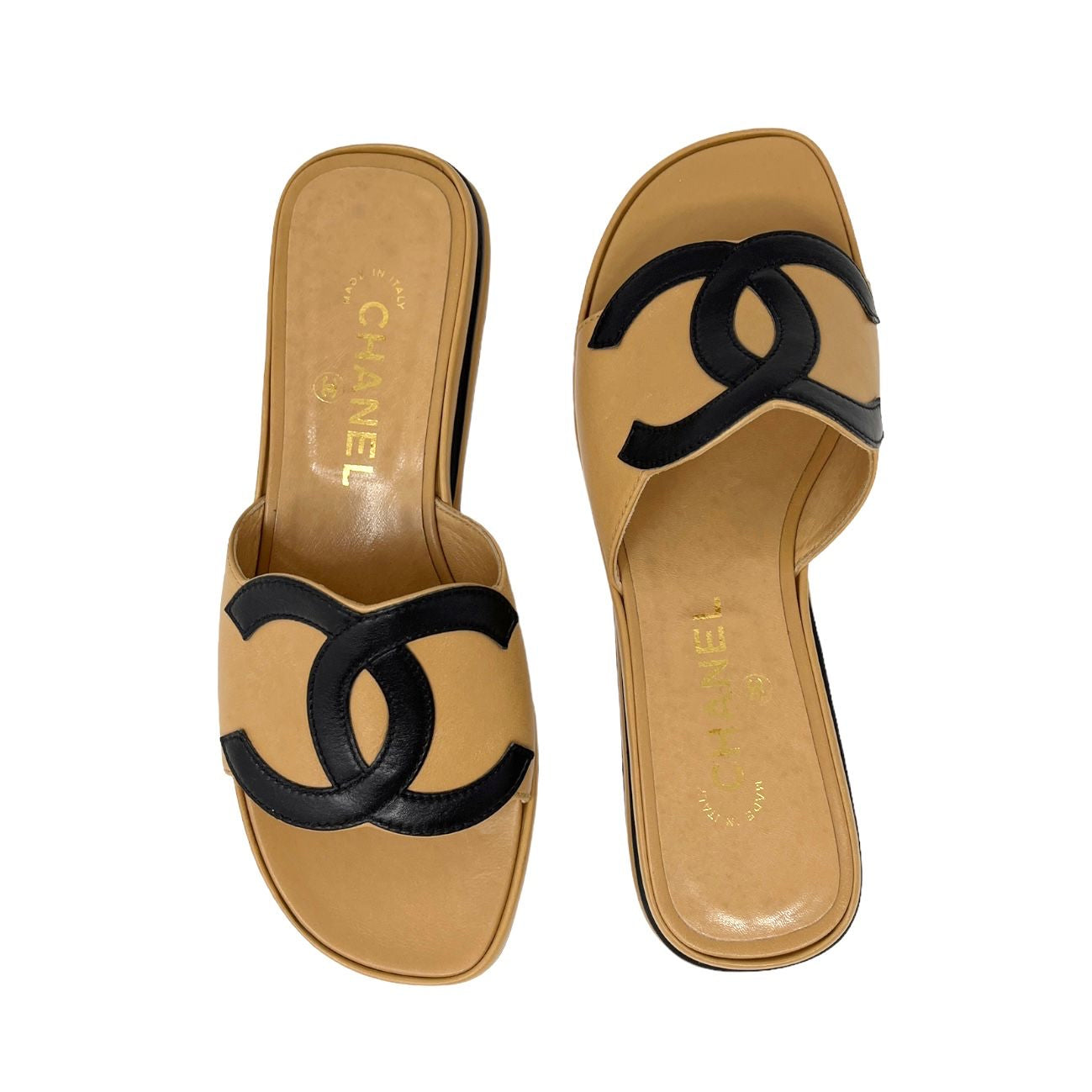 Chanel Tan Logo Sandals
