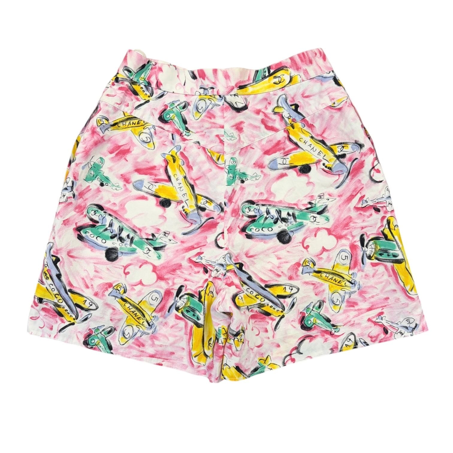 Chanel Pink Airplane Logo Print Shorts