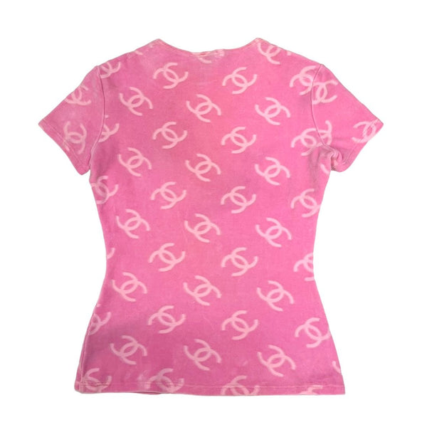 Chanel Pink Velour Logo Top