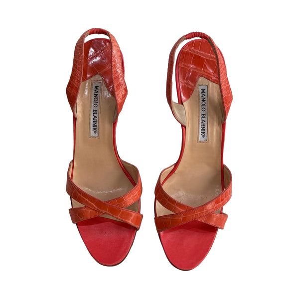 Manolo Blahnik Orange Cross Heels