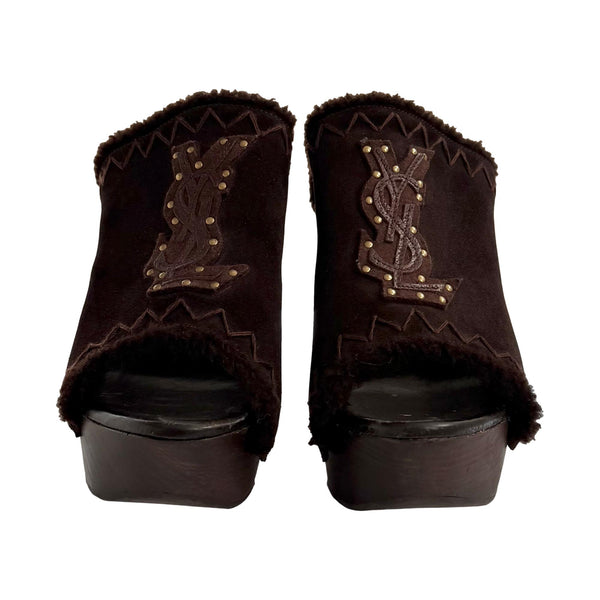 YSL Suede Wooden Clogs