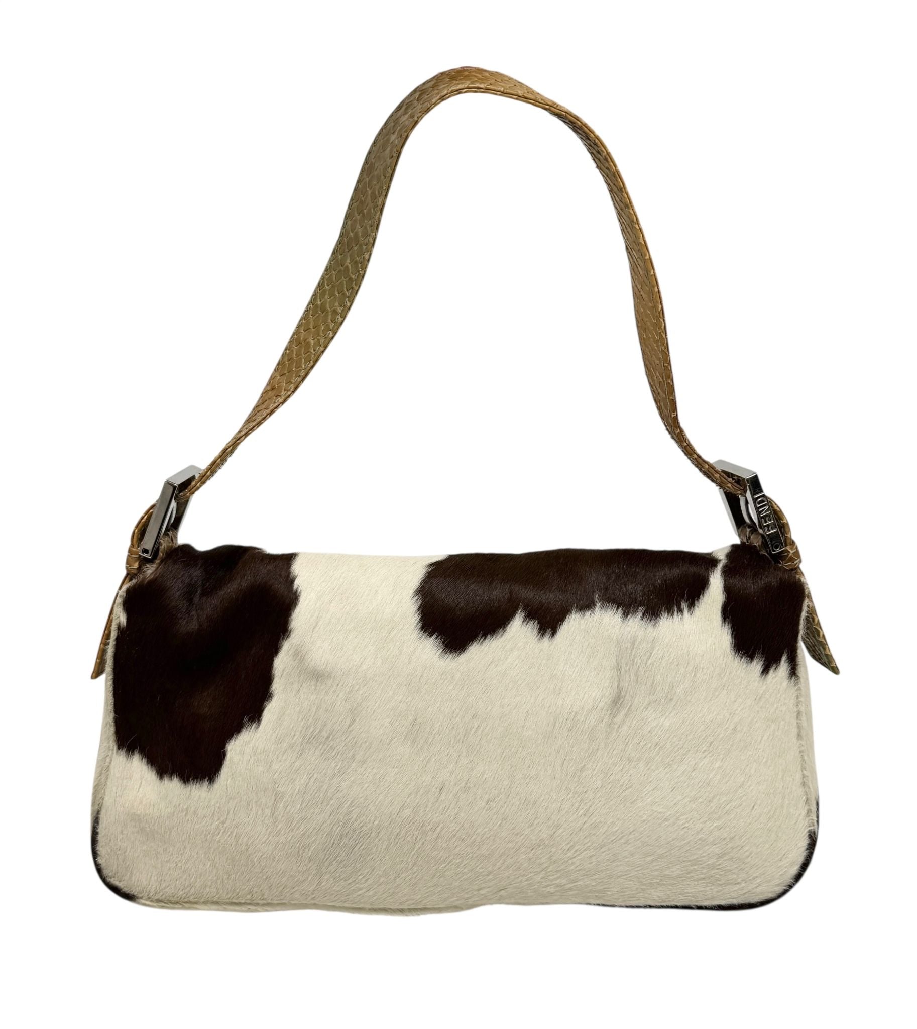 Fendi White Cow Print Baguette
