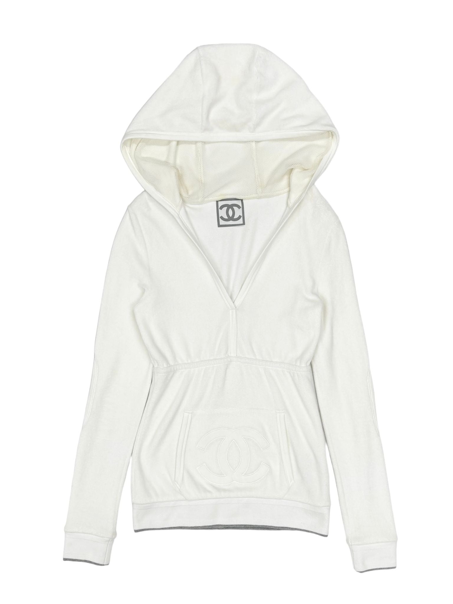 Chanel White Logo Fleece Hoodie