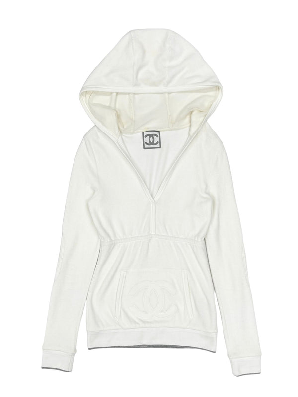 Chanel White Logo Fleece Hoodie